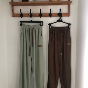 Casual Ribbed Lounge Pants - Green and Brown